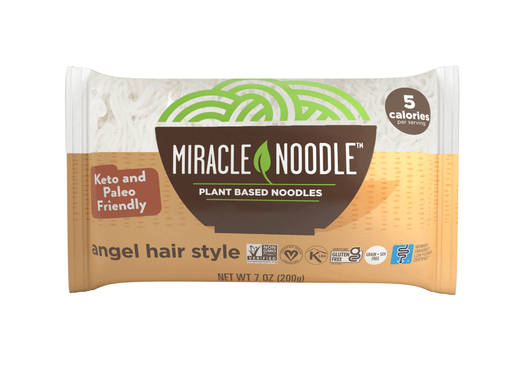 A single orange and white Angel Hair Miracle Noodle package