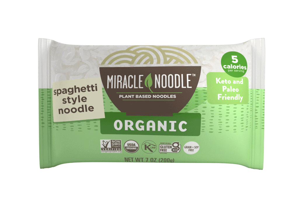 Spaghetti Style Miracle Noodle in a green and white package.