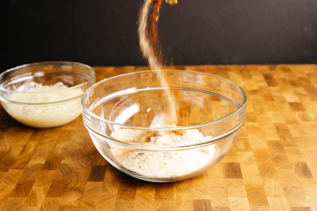 keto chips Adding the spices into the almond flour