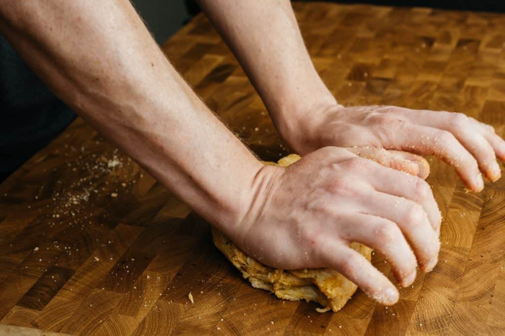 Kneading the tortilla chip dough