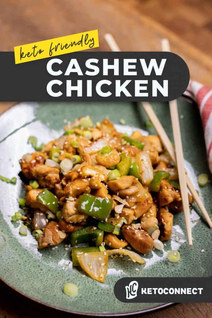 keto cashew chicken with chopsticks in a bowl