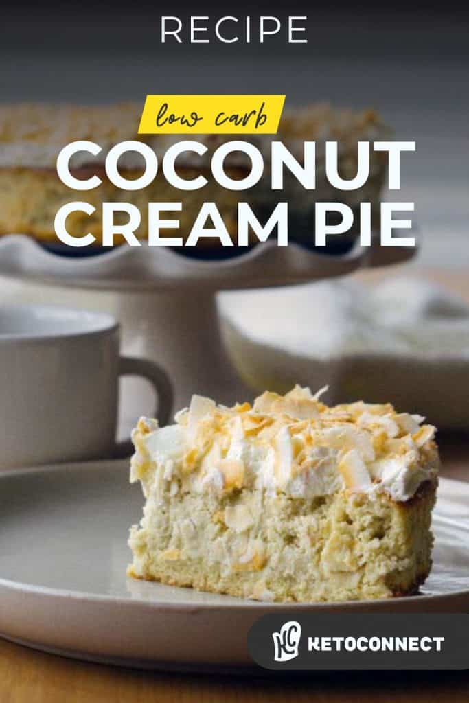 low carb keto coconut cream pie sliced on a plate