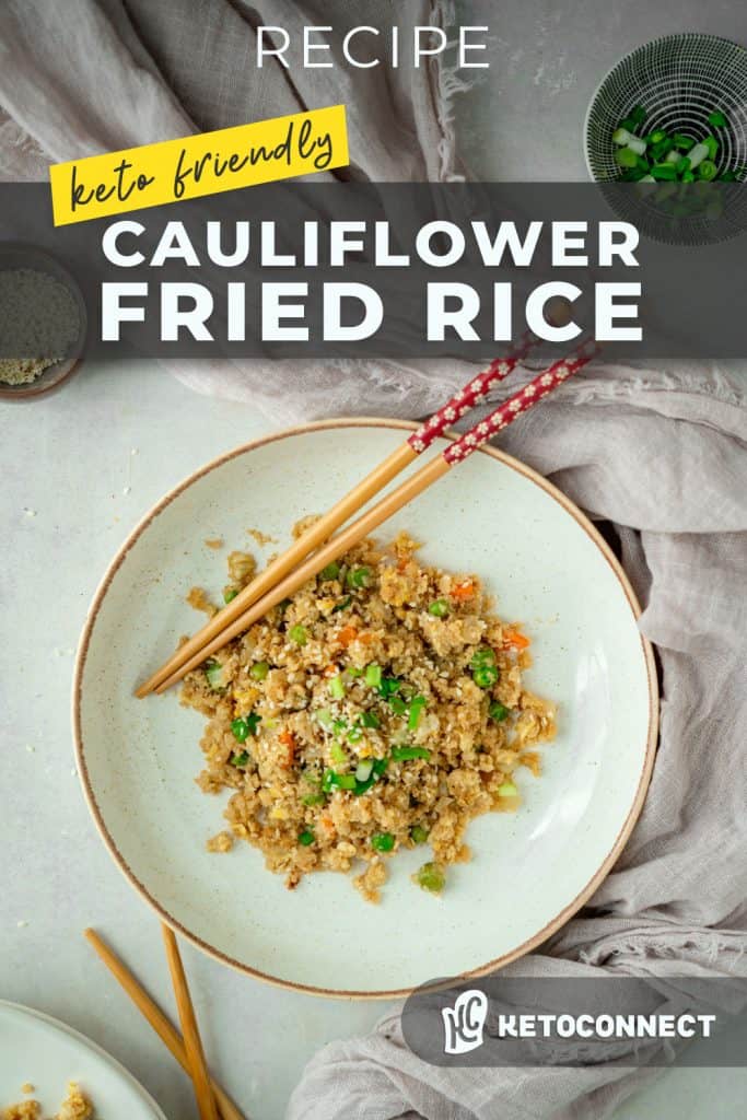 Cauliflower Fried Rice a bowl of keto cauliflower fried rice with chopsticks