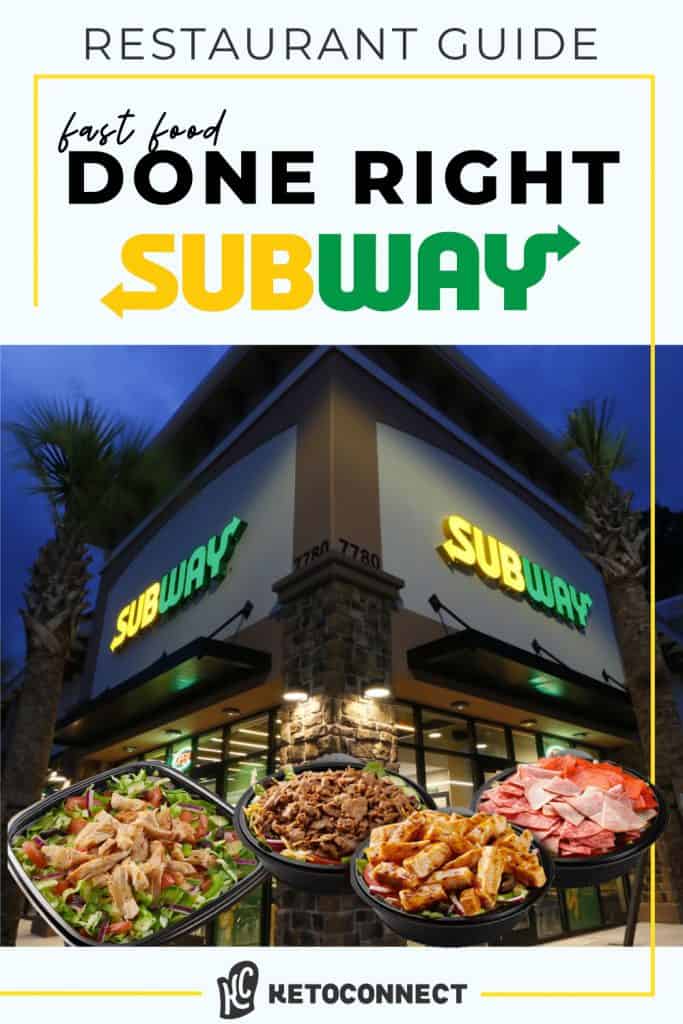 Subway restaurant with salads and protein bowls in the forefront