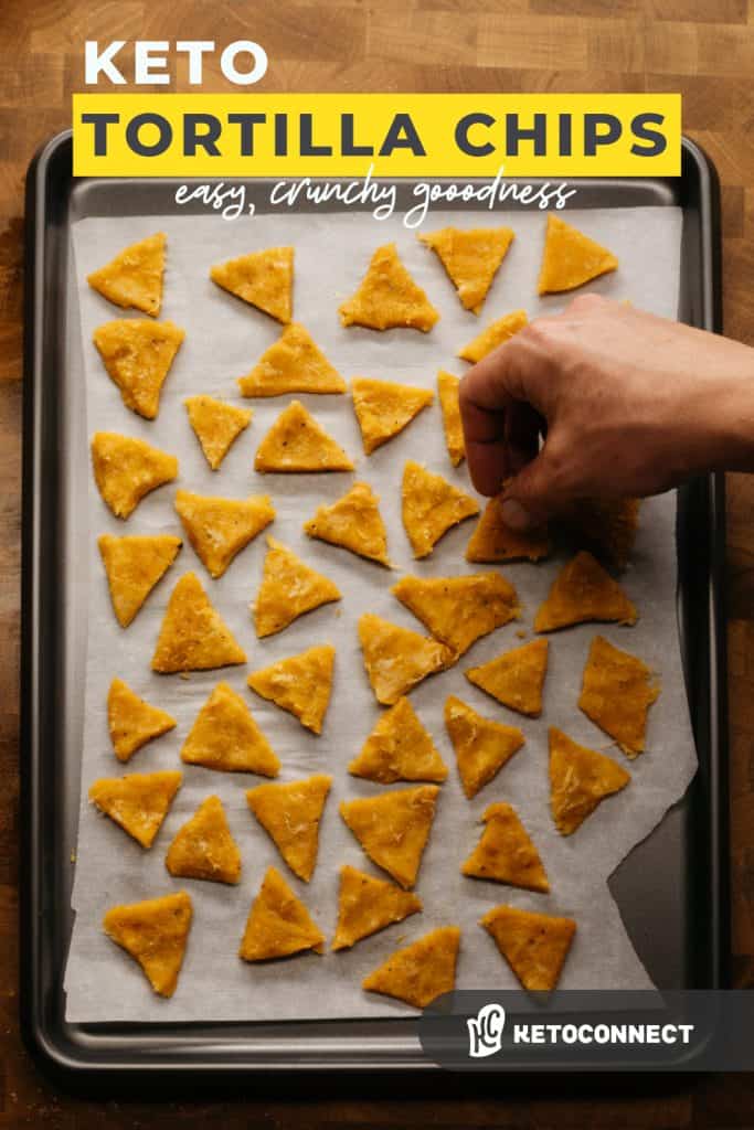 two ingredient keto tortilla chips on a baking sheet