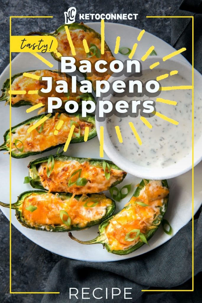 bacon keto jalapeno poppers on a plate with dipping sauce