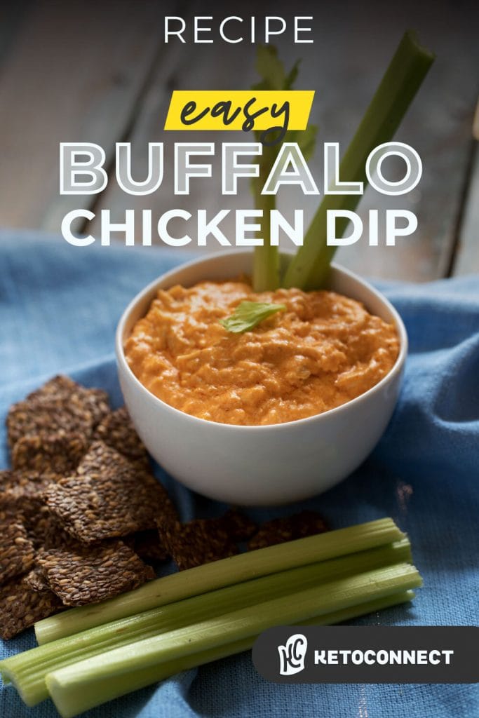 keto buffalo chicken dip with celery and chips on a plate