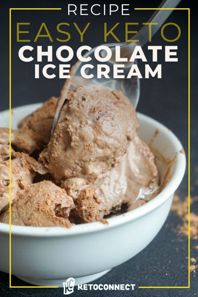 keto ice cream keto chocolate ice cream in a bowl with a spoon taking out a scoop