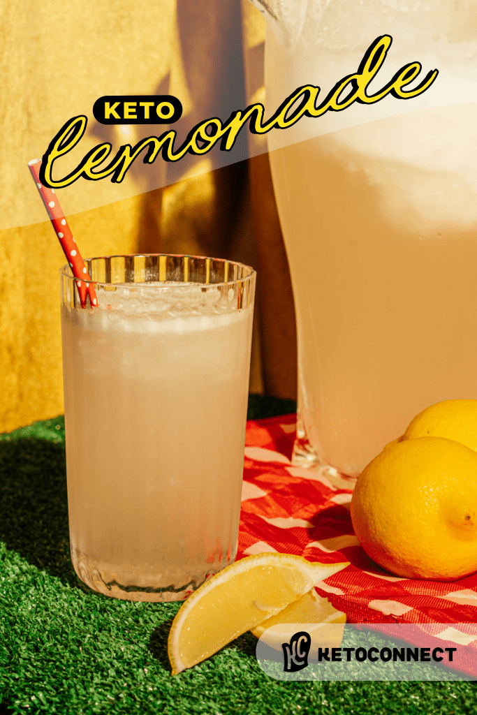keto sugar free lemonade pitcher with sliced lemon on table