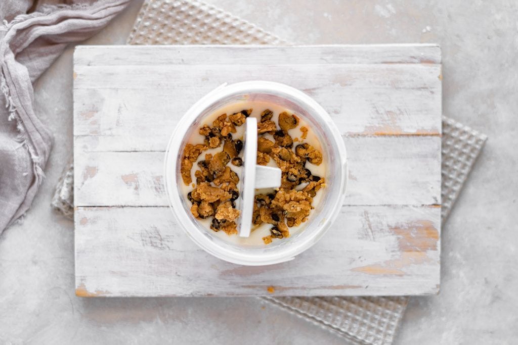 almond milk ice cream cookie dough added to the ice cream maker