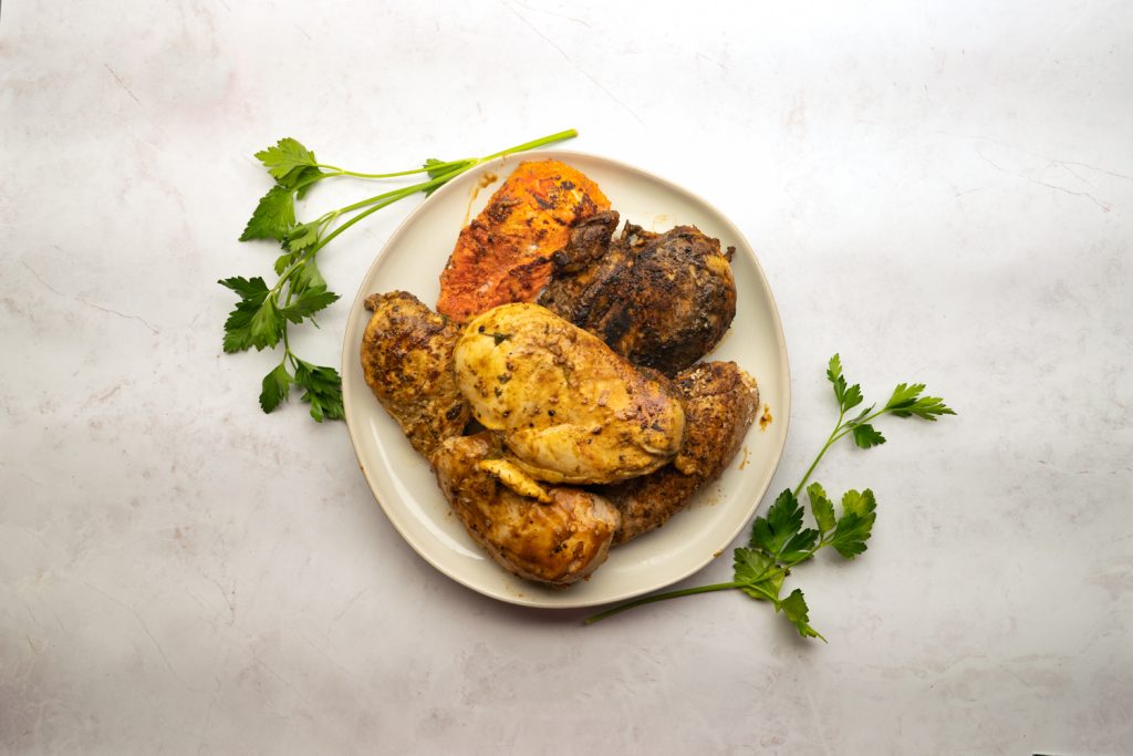keto chicken marinade 6 different marinated chicken breasts on a plate