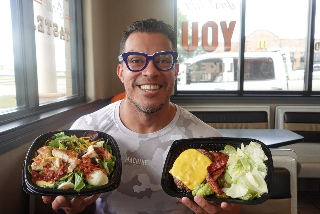 man in whataburger restaurant with keto meal options