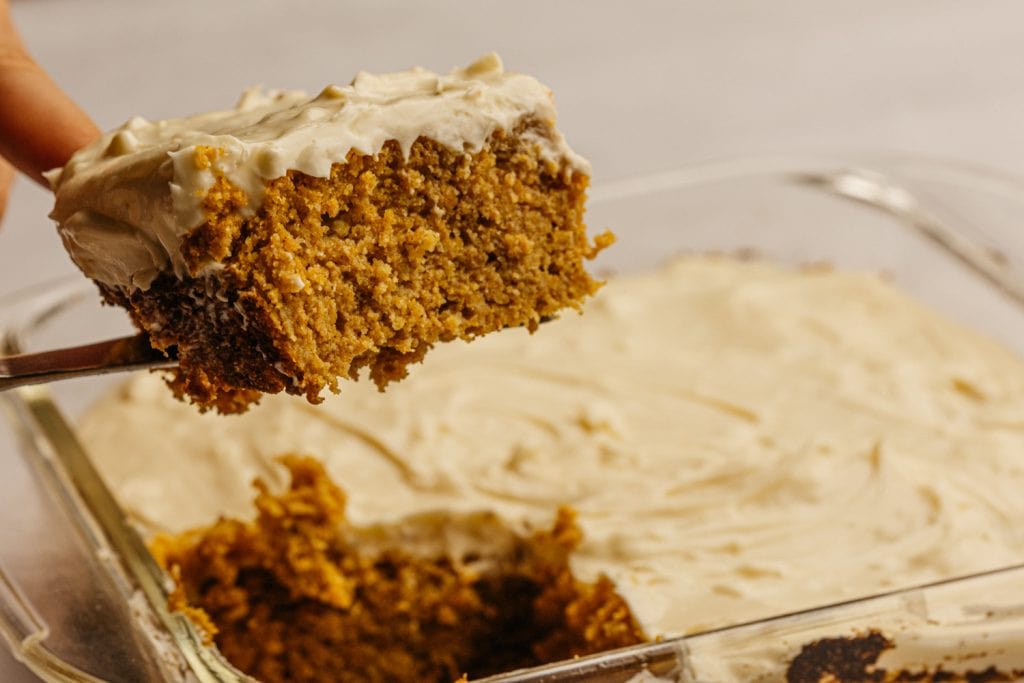 pumpkin bar being served from the tray