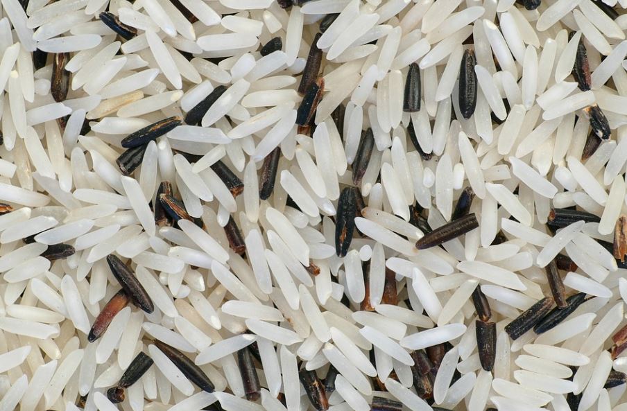 close up of white and black rice grains