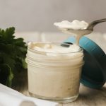 keto blue cheese dressing on a spoon