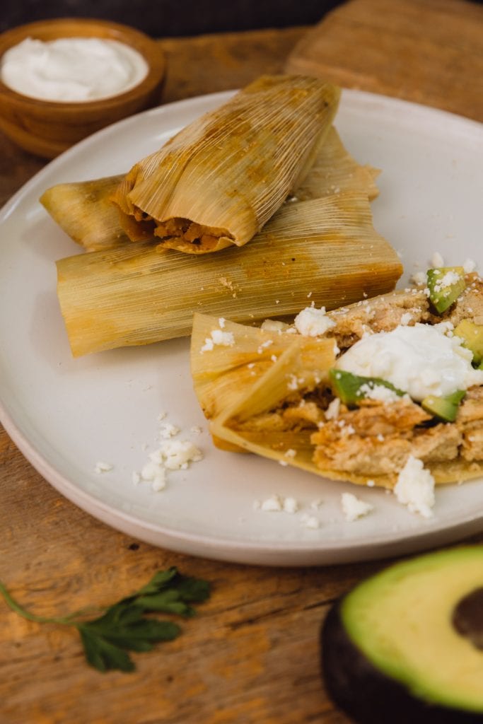 open tamale on a plate