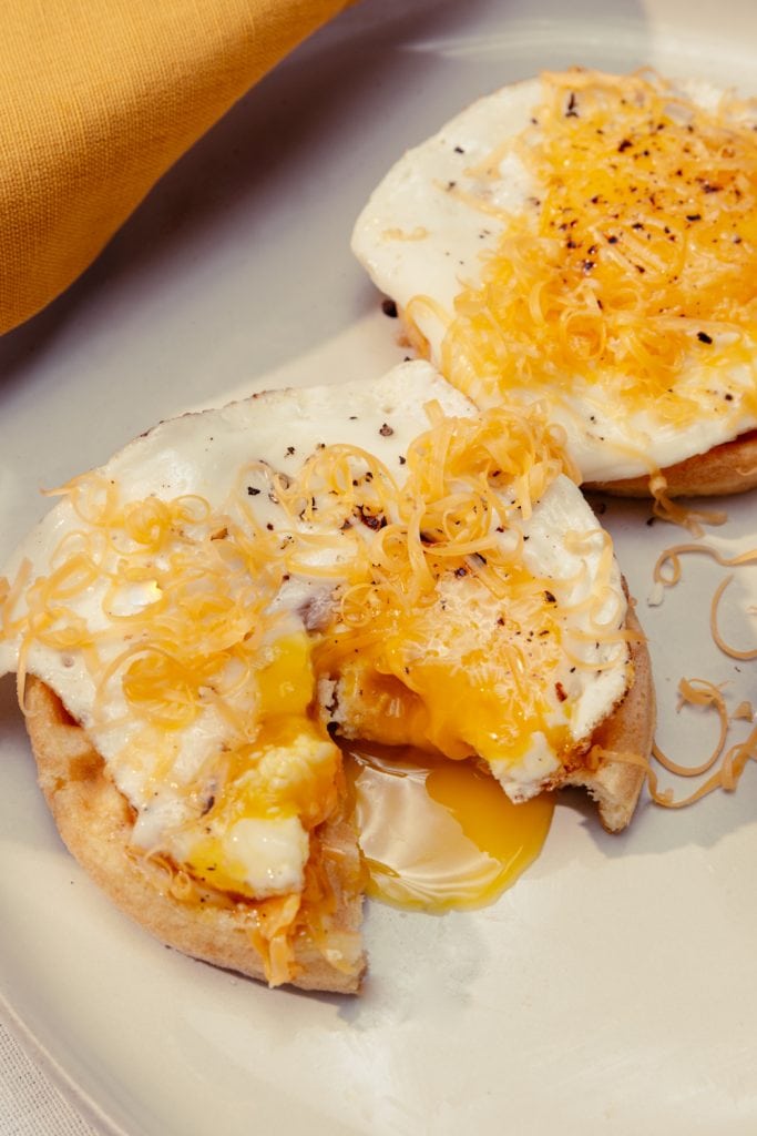 wonder bread chaffle wonderbread chaffle with egg and cheddar cheese