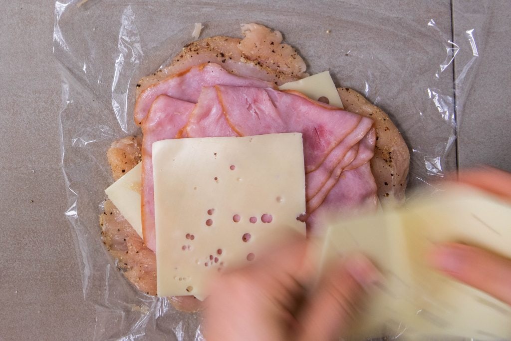 keto chicken cordon bleu Swiss cheese and half of the ham