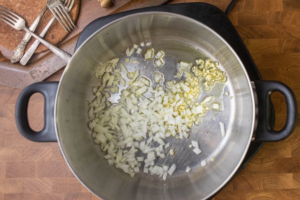 sauté garlic and onions