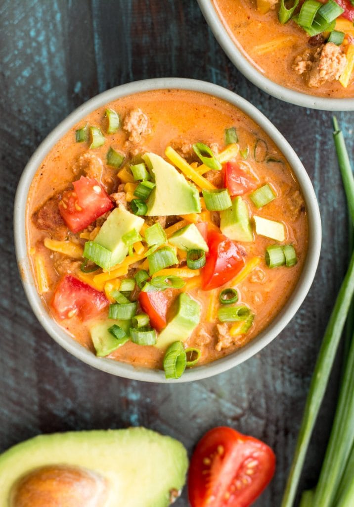 keto lunch ideas Cheesy Keto Taco Soup