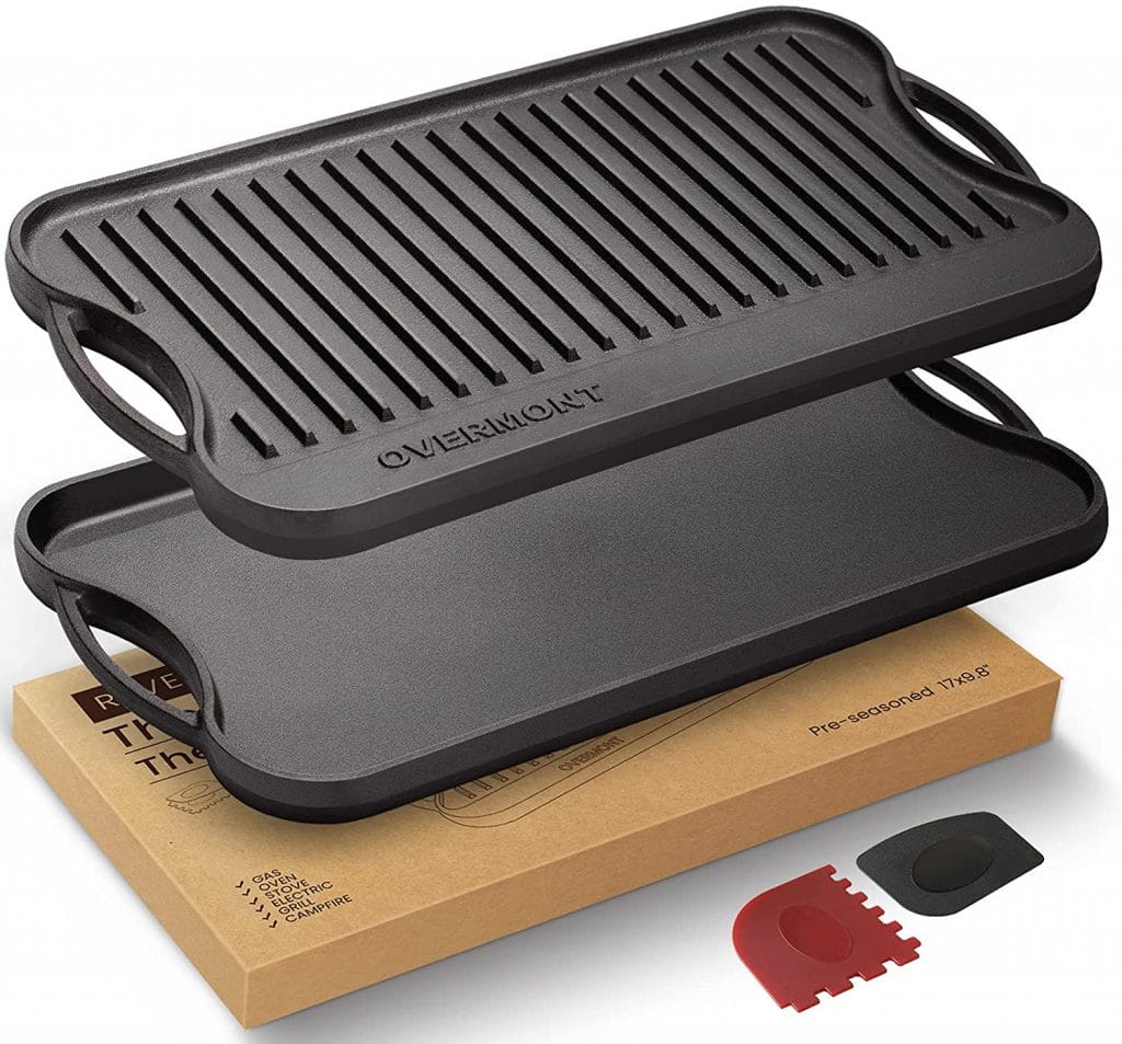 NutriChef 18 Cast Iron Skillet Reversible Grill Plate Pan for