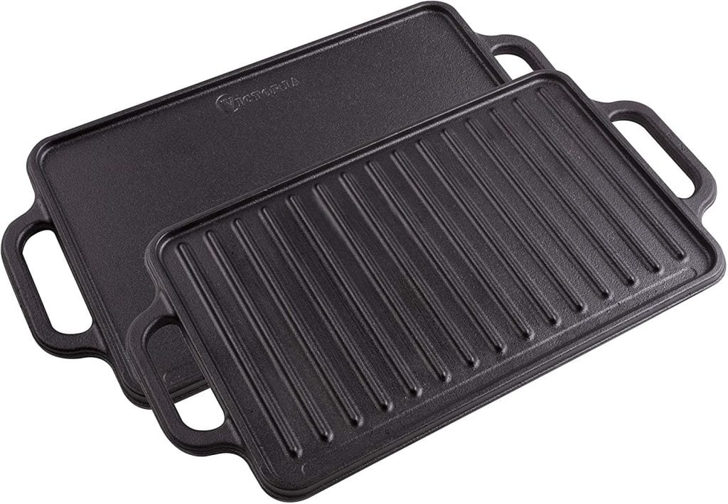 NutriChef 18 Cast Iron Skillet Reversible Grill Plate Pan for Stove Top,  Black 