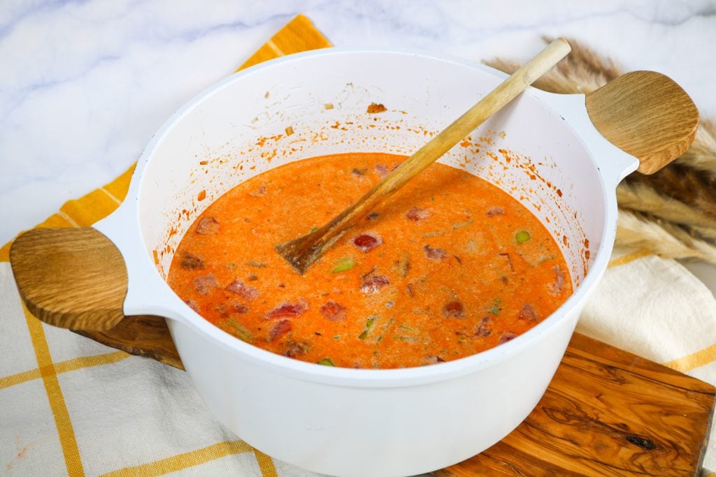 Cooking creamy Keto Taco Soup