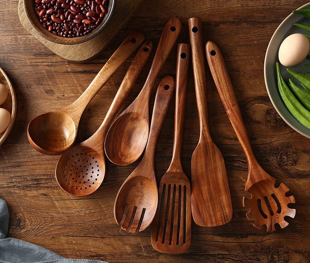 Silicone Cooking Utensils Kitchen Utensil Set - 8 Natural Acacia Wooden