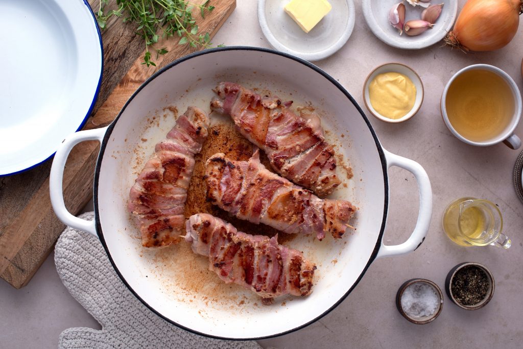 Cooking the top and bottom sides of the pork chops