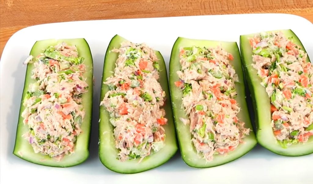 Keto Stuffed Chicken Salad Cucumber Boats