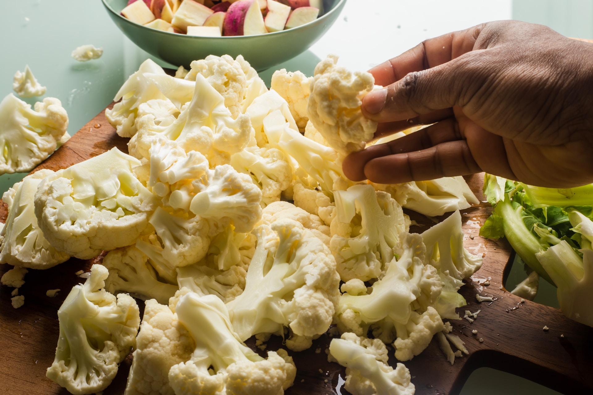 cauliflower cut lying on a table