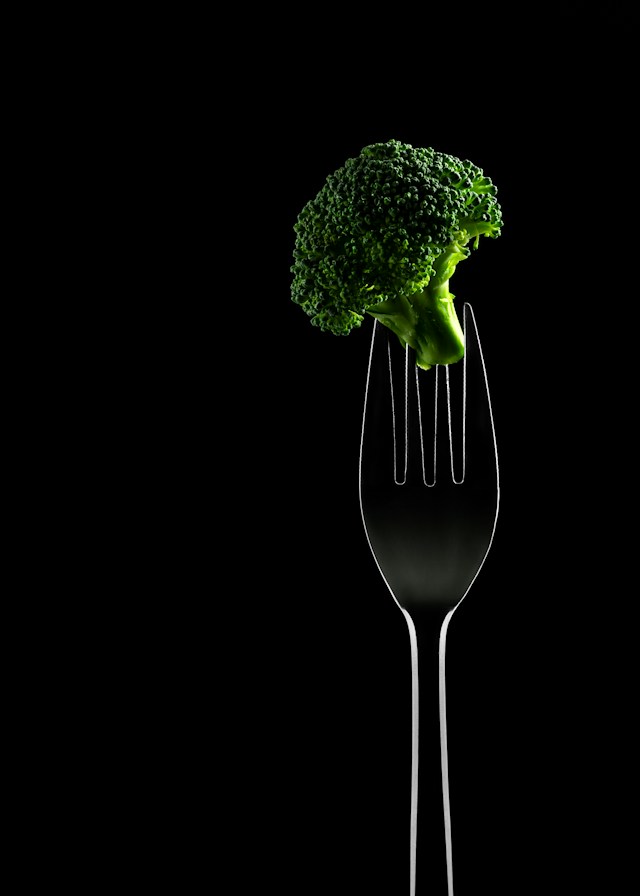 broccoli impaled on a fork